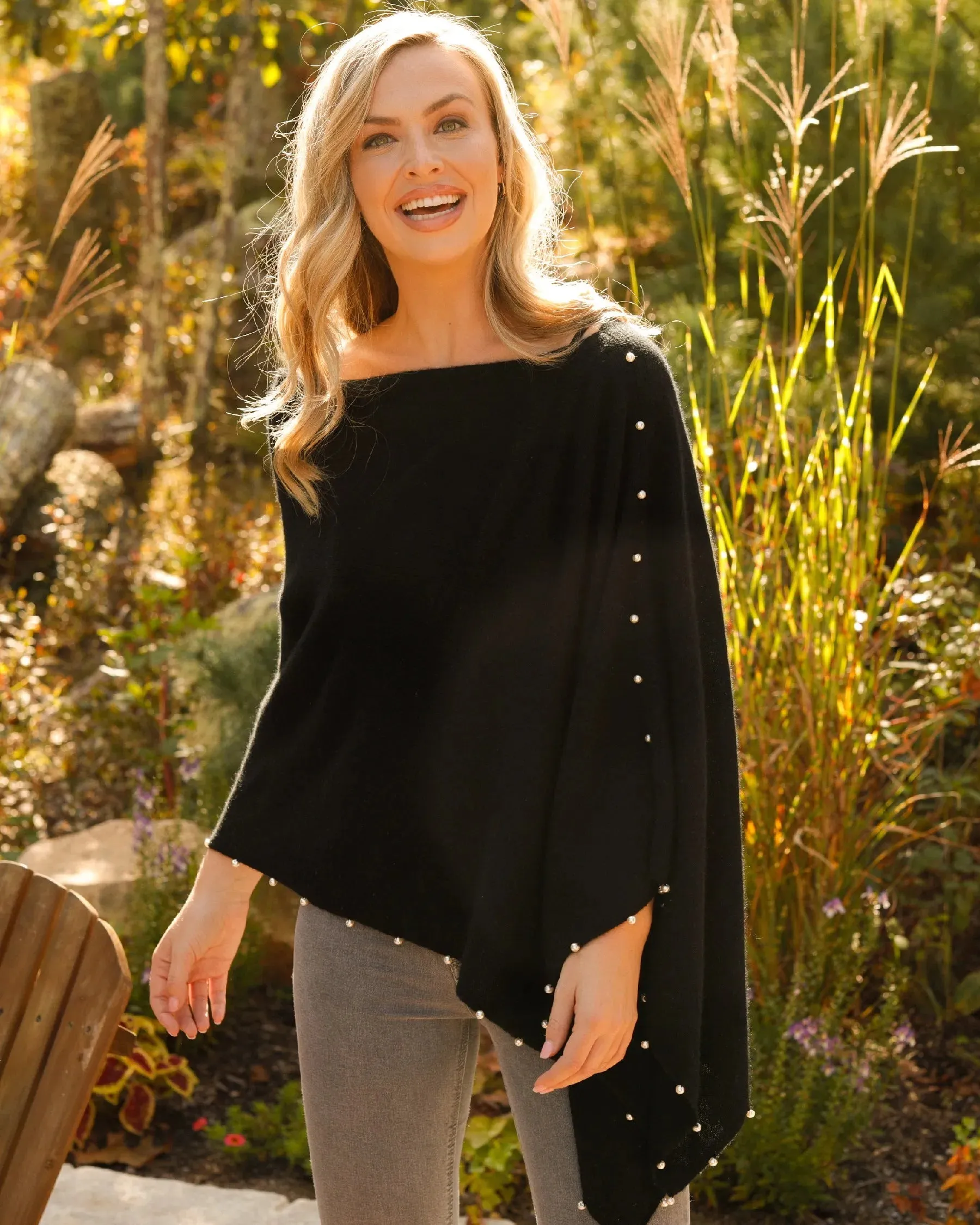 Cashmere Topper With Pearl Trim by Claudia Nicole Cashmere