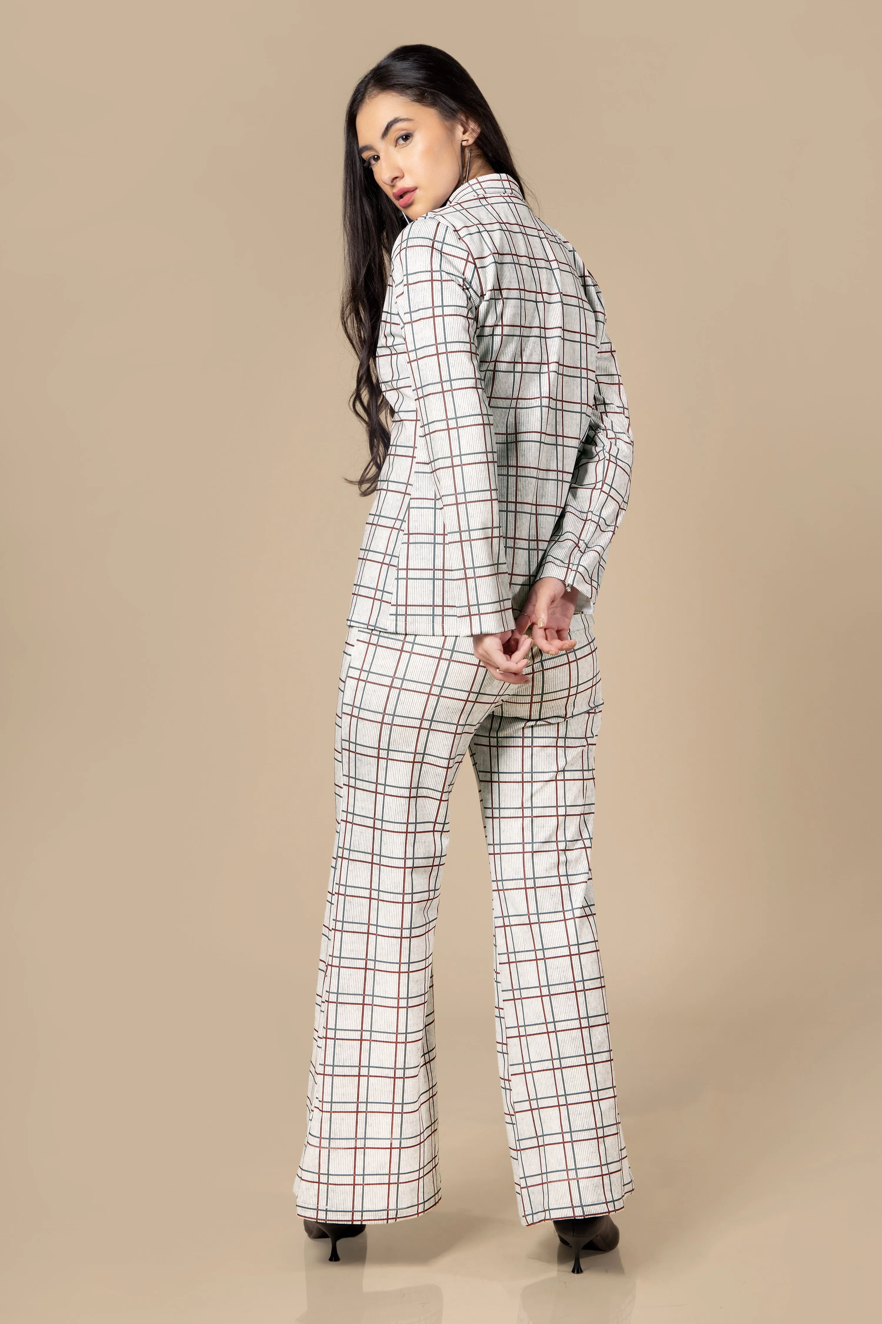 Checks Casual Blazer Co-Ord Set For Women