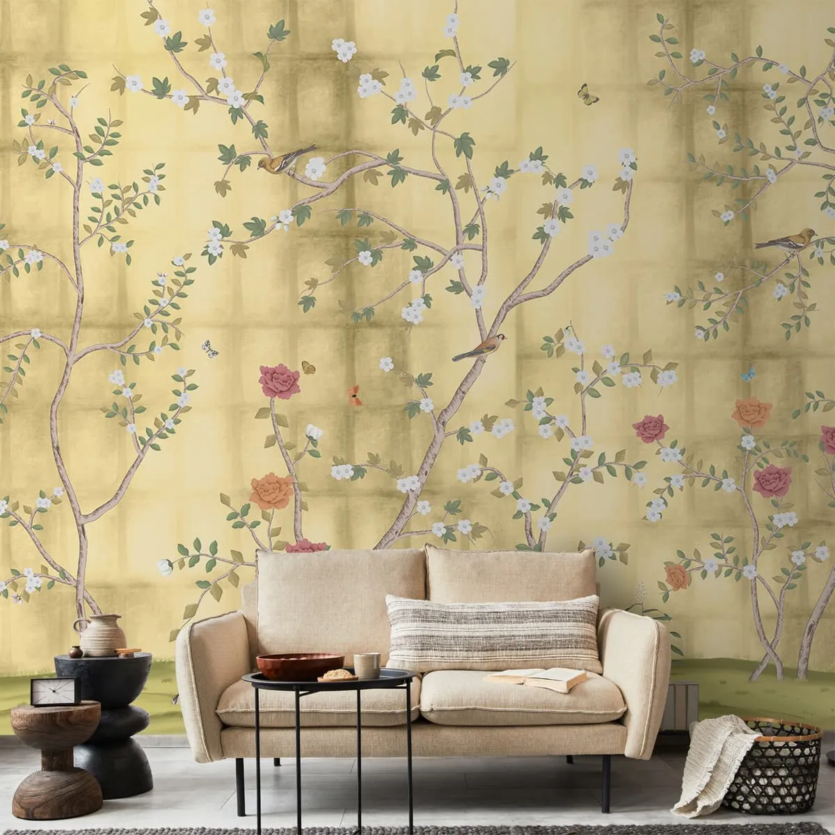 Chinoiserie Bouquet, Golden Yellow Wallpaper