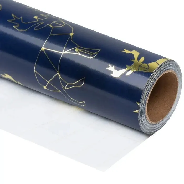 Christmas Wrapping Paper Roll - Gold Reindeer Constellations