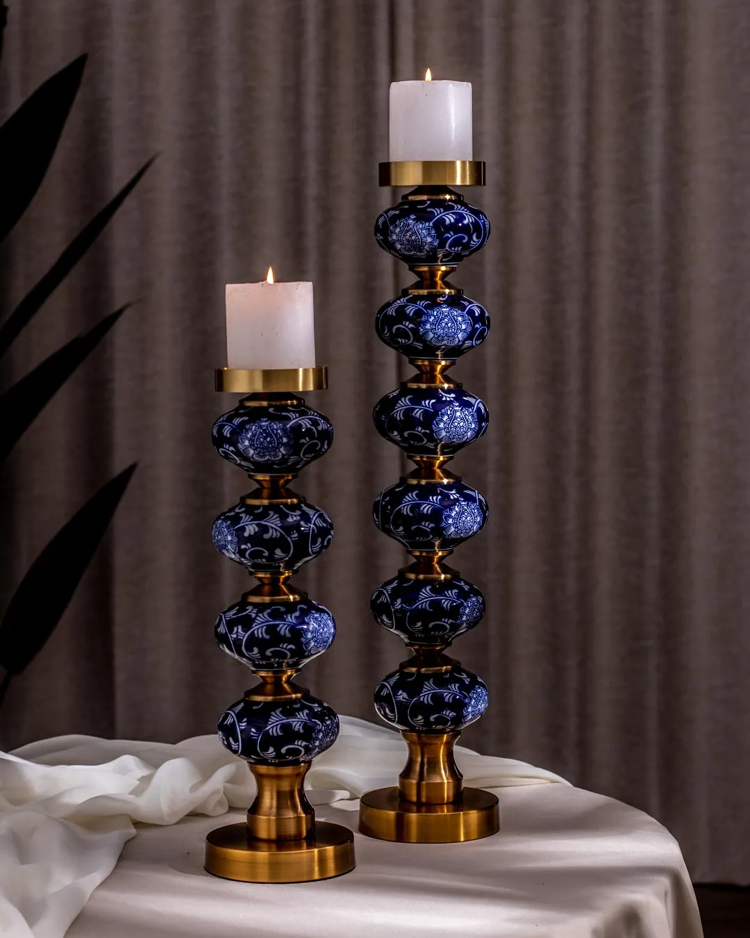 'Chrysanthemum' Ming Pillar Candle Holder - Large