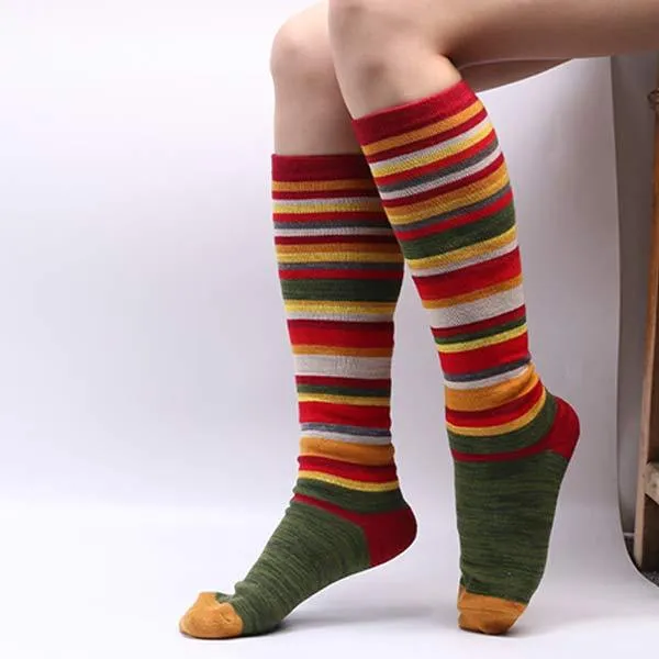 Color Striped Long Knee Cotton Socks 60468350C