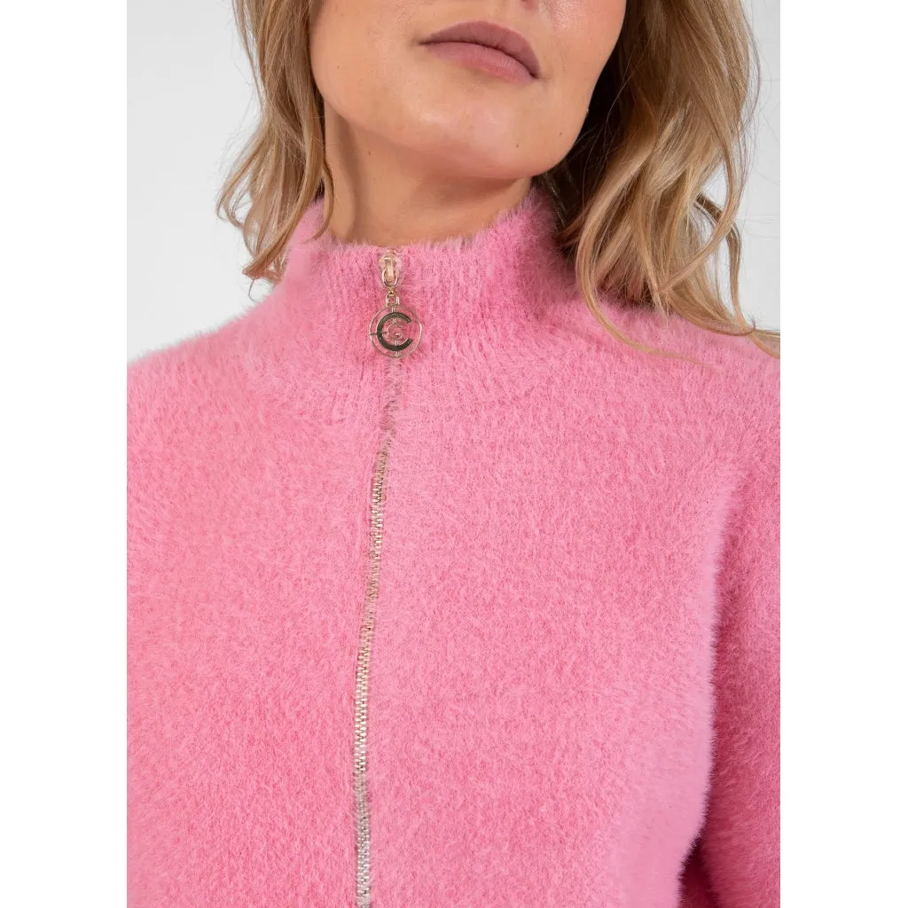 Chic Coster Blush Pink Cardigan with Glamorous Gold Zipper - Model 244-2404