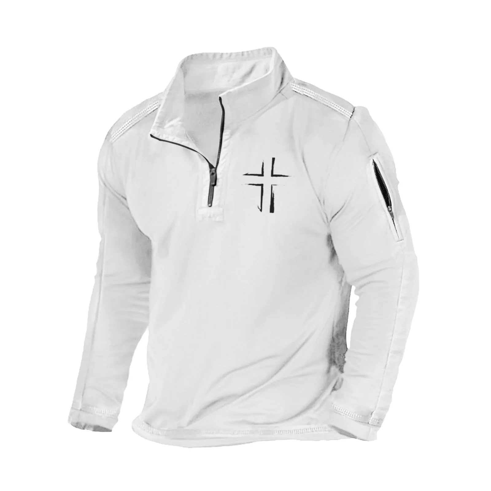 CROSS  ZIPPER GRAPHIC POCKET SWEATSHIRT