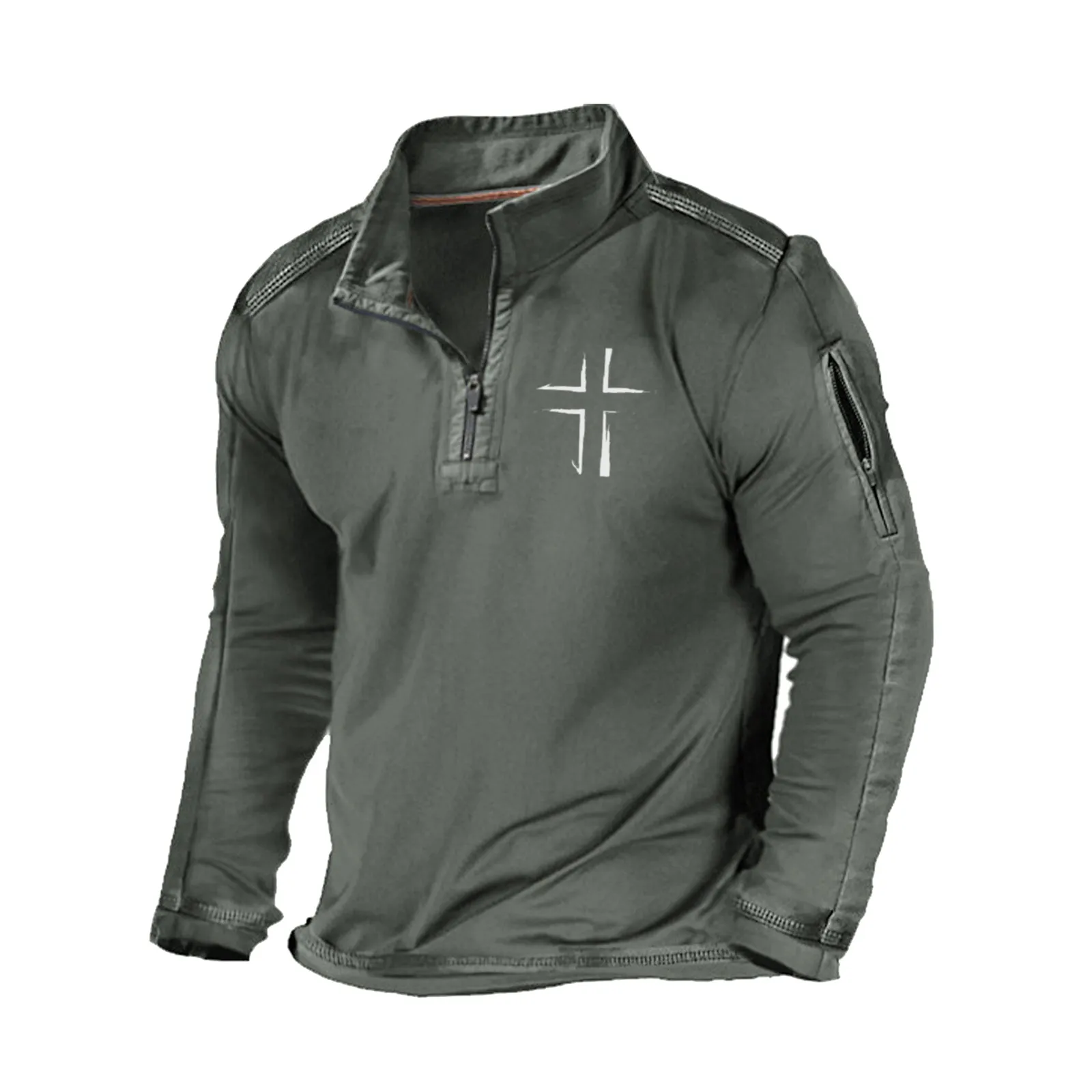 CROSS  ZIPPER GRAPHIC POCKET SWEATSHIRT