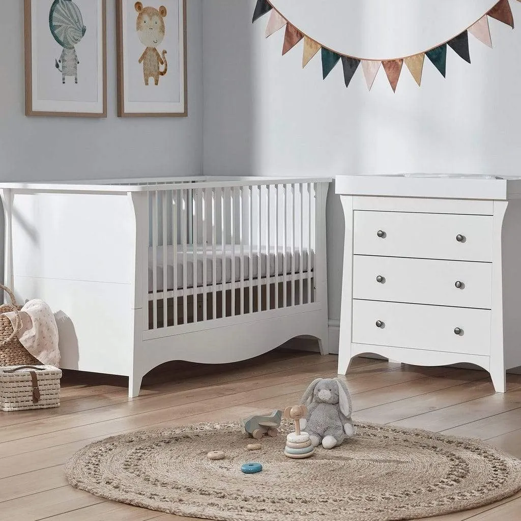 Cuddleco Clara 2 Piece Set 3 Drawer Dresser and Cot Bed - White