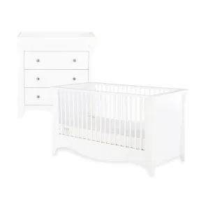 Cuddleco Clara 2 Piece Set 3 Drawer Dresser and Cot Bed - White