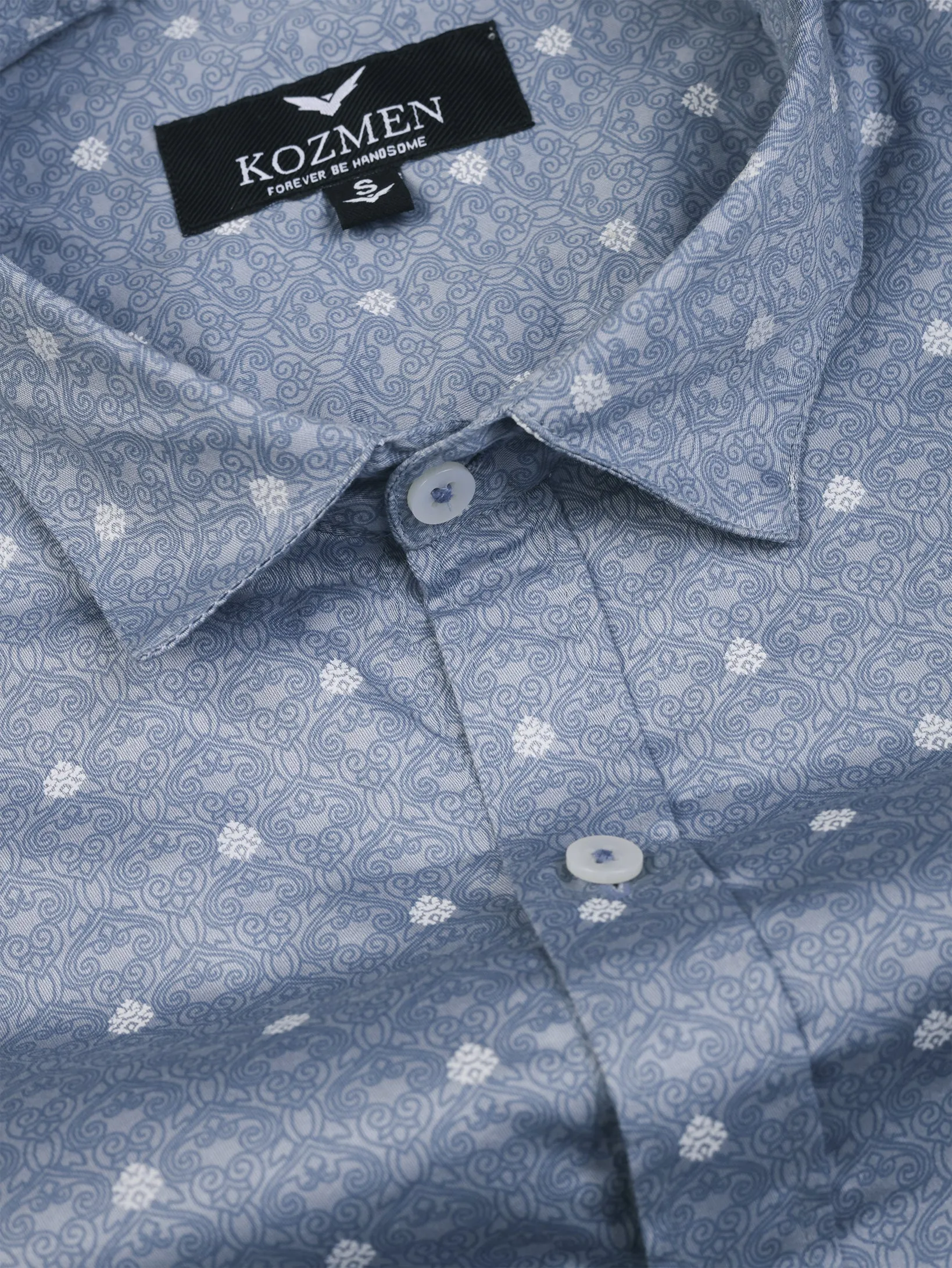 Damask Print Light Blue & Gray Cotton Shirt