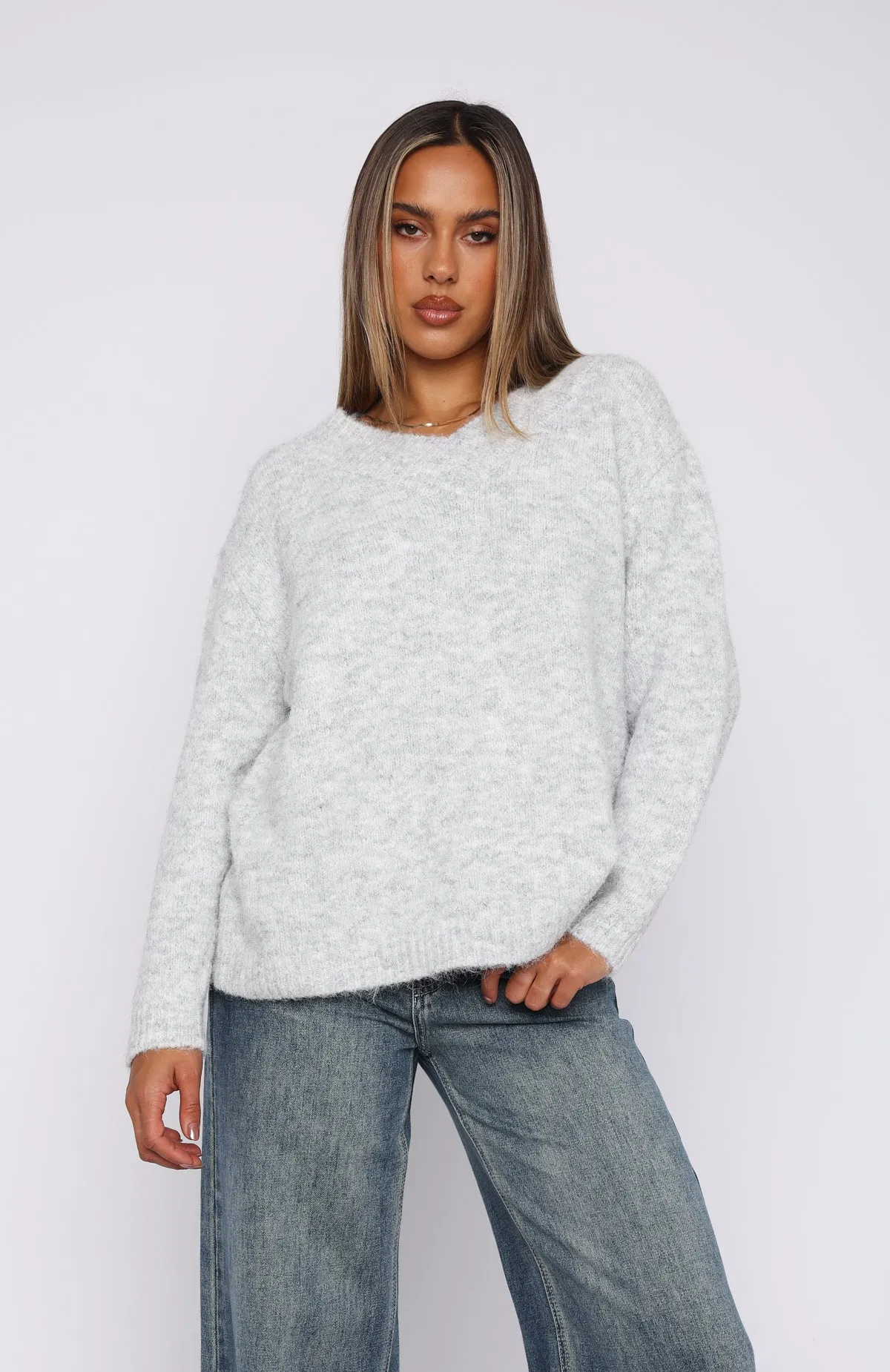 Don't Doubt It Oversized Sweater Light Grey