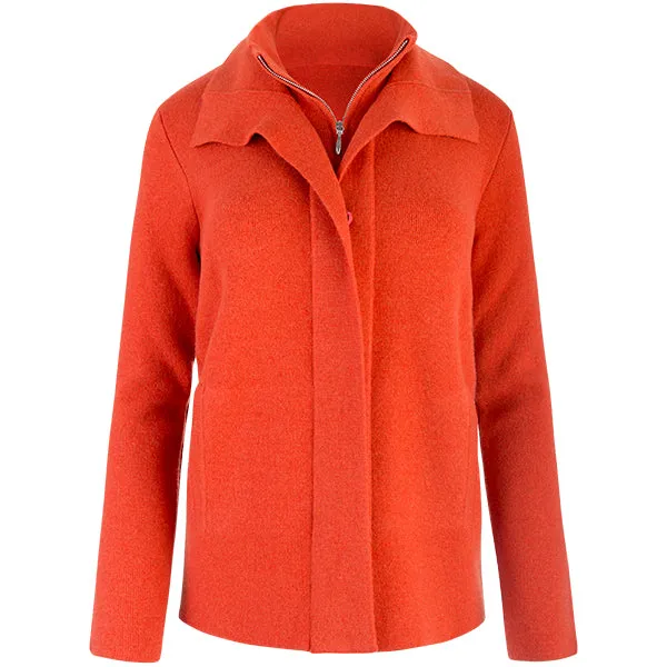 Double Collar Zip Front Cardigan in Burnt Orange