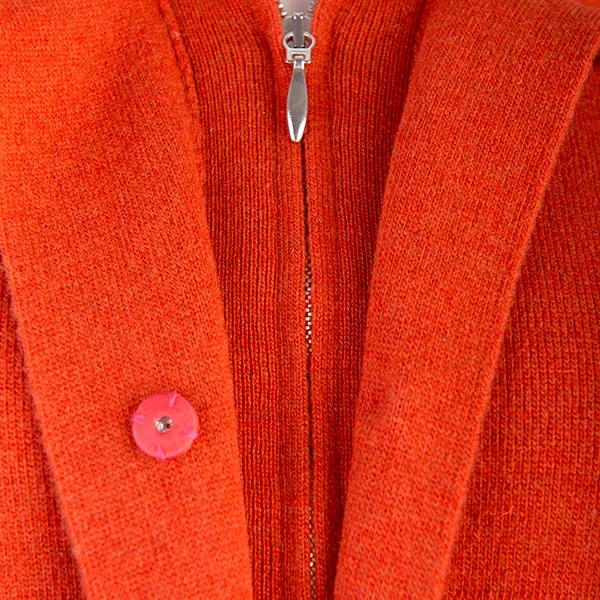 Double Collar Zip Front Cardigan in Burnt Orange