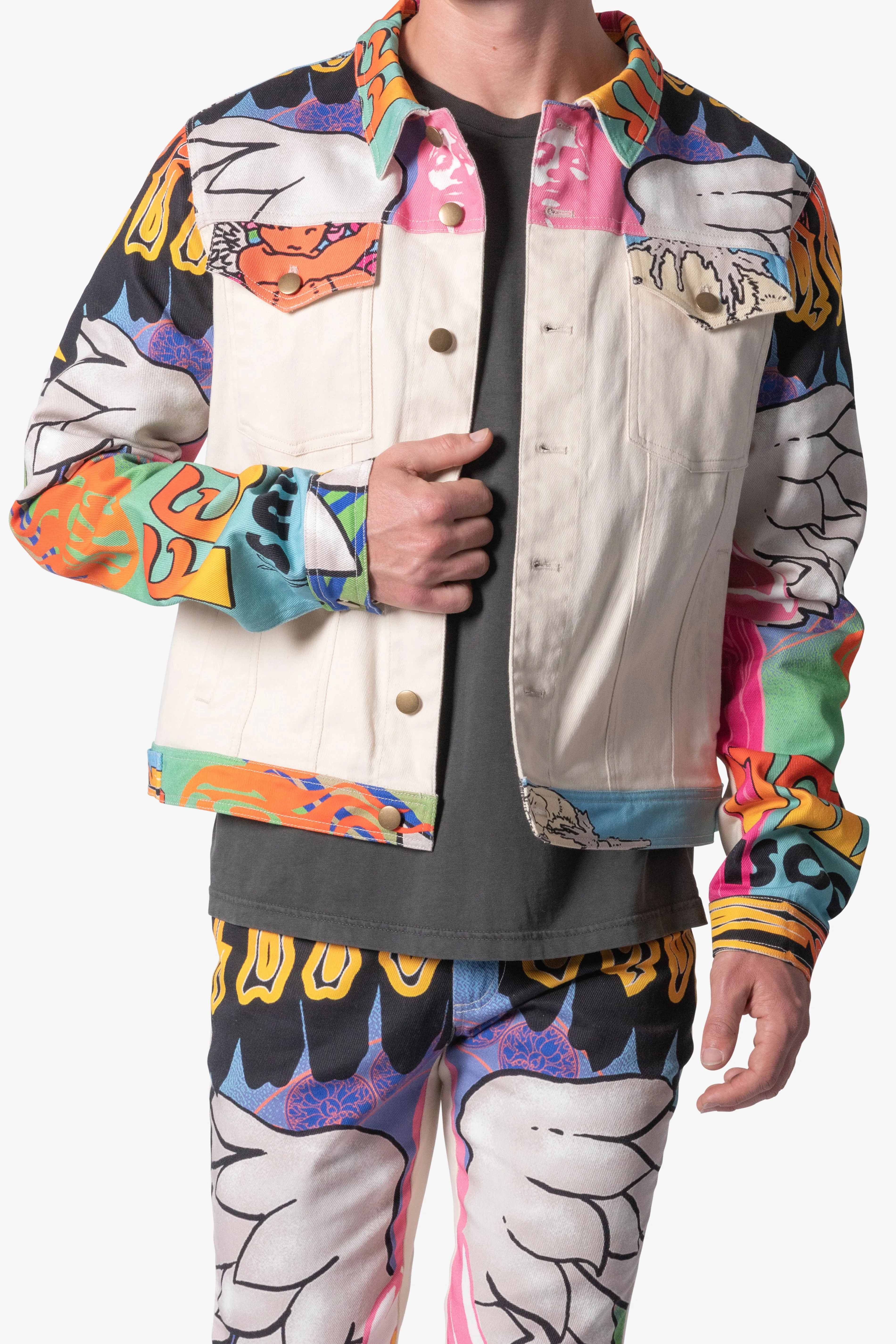 Stylish Multi-Color Festival Trucker Jacket for Men