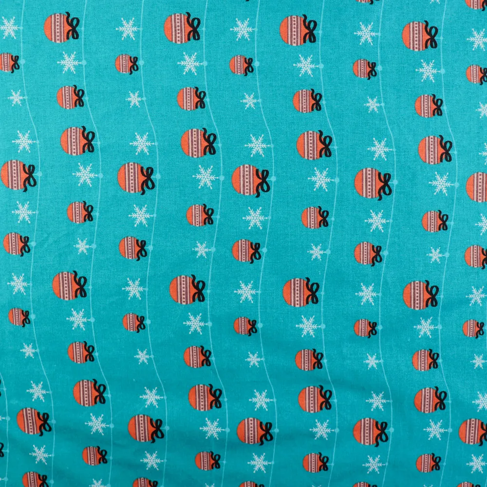 FS682_2 Festive Mount Baubles Cotton Fabric Green