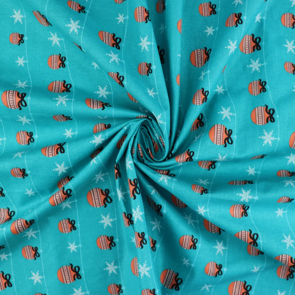 FS682_2 Festive Mount Baubles Cotton Fabric Green