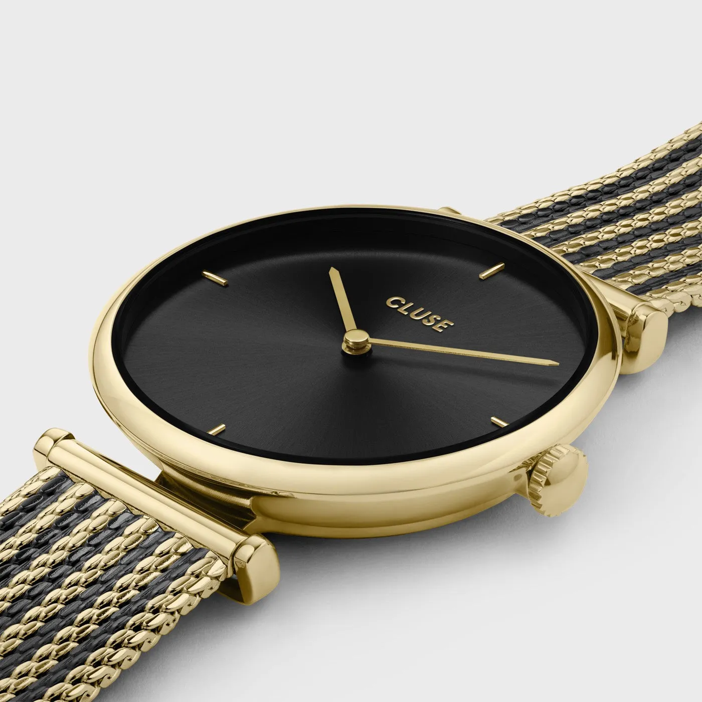 Gift Box Triomphe Mesh, Gold Colour & Black Leather Strap