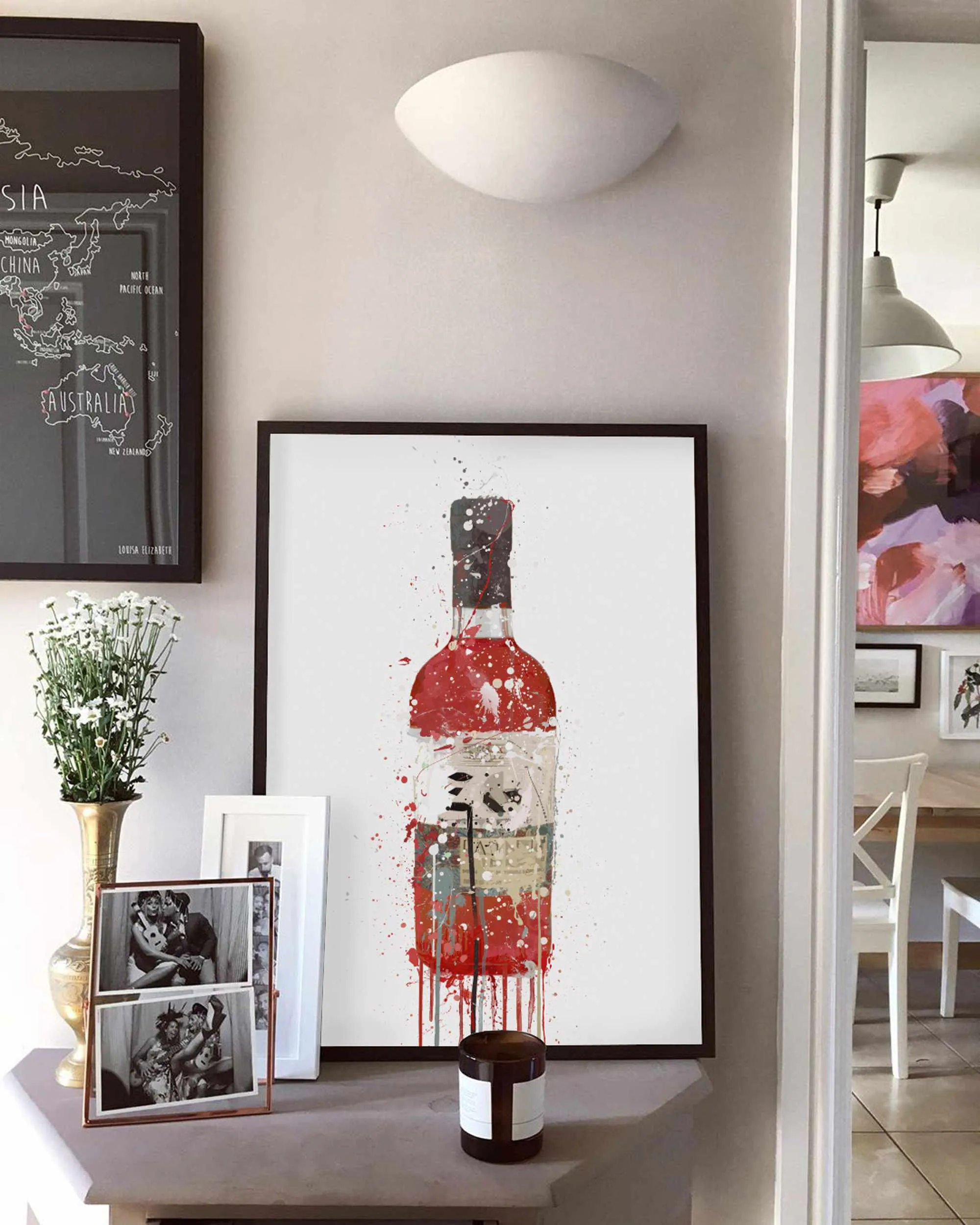 Gin Bottle Wall Art Print 'Berry'