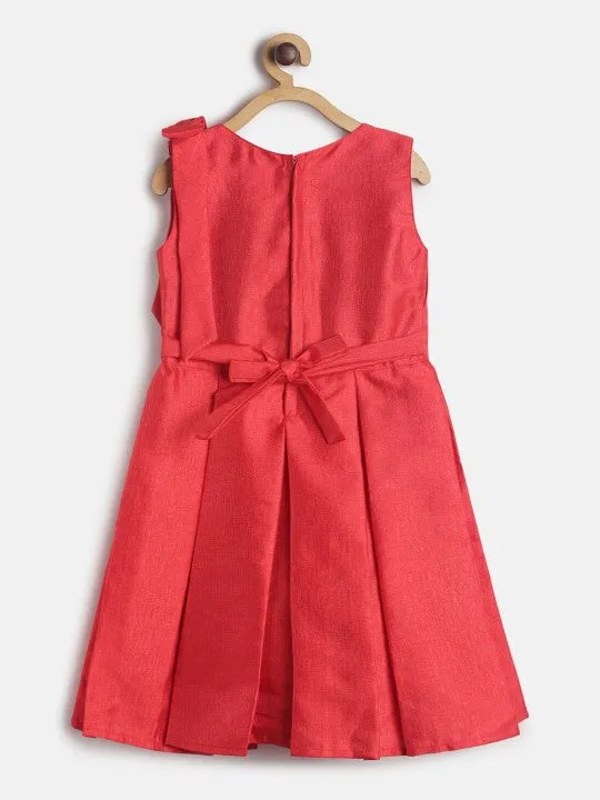 Girls Red Polyester Solid Dress