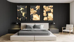 Golden Flowers Set of 3 Prints Modern Wall Art Modern Artwork