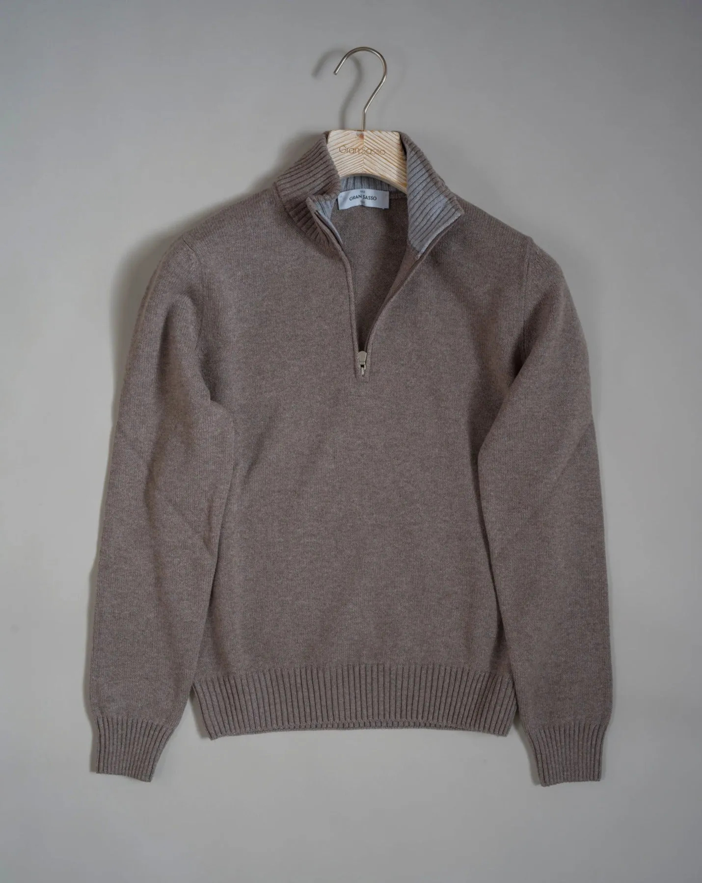 Gran Sasso Cashmere Blend Half Zip Mock / Taupe