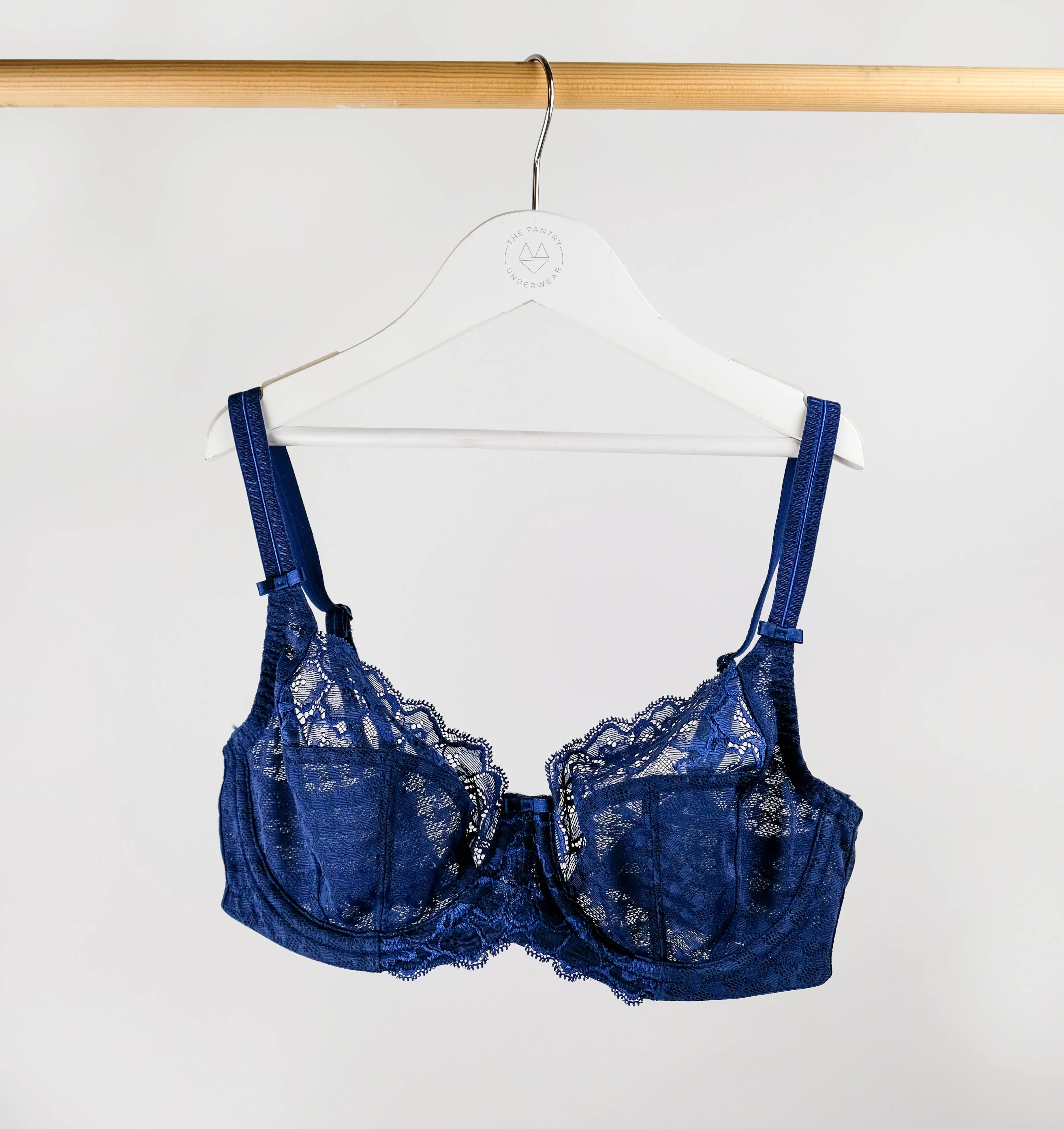 Houndstooth & floral lace balconette [Navy]