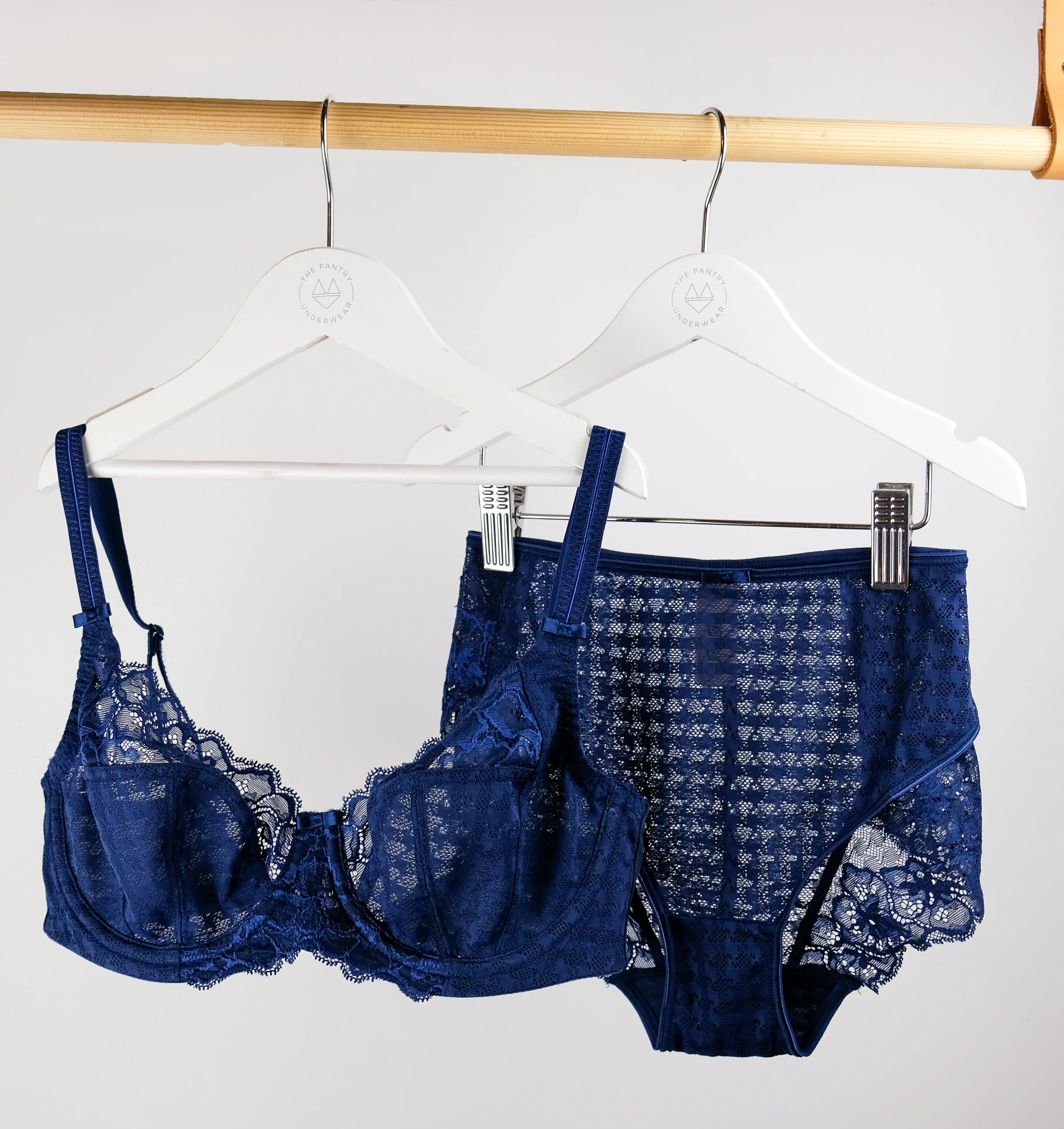 Houndstooth & floral lace balconette [Navy]