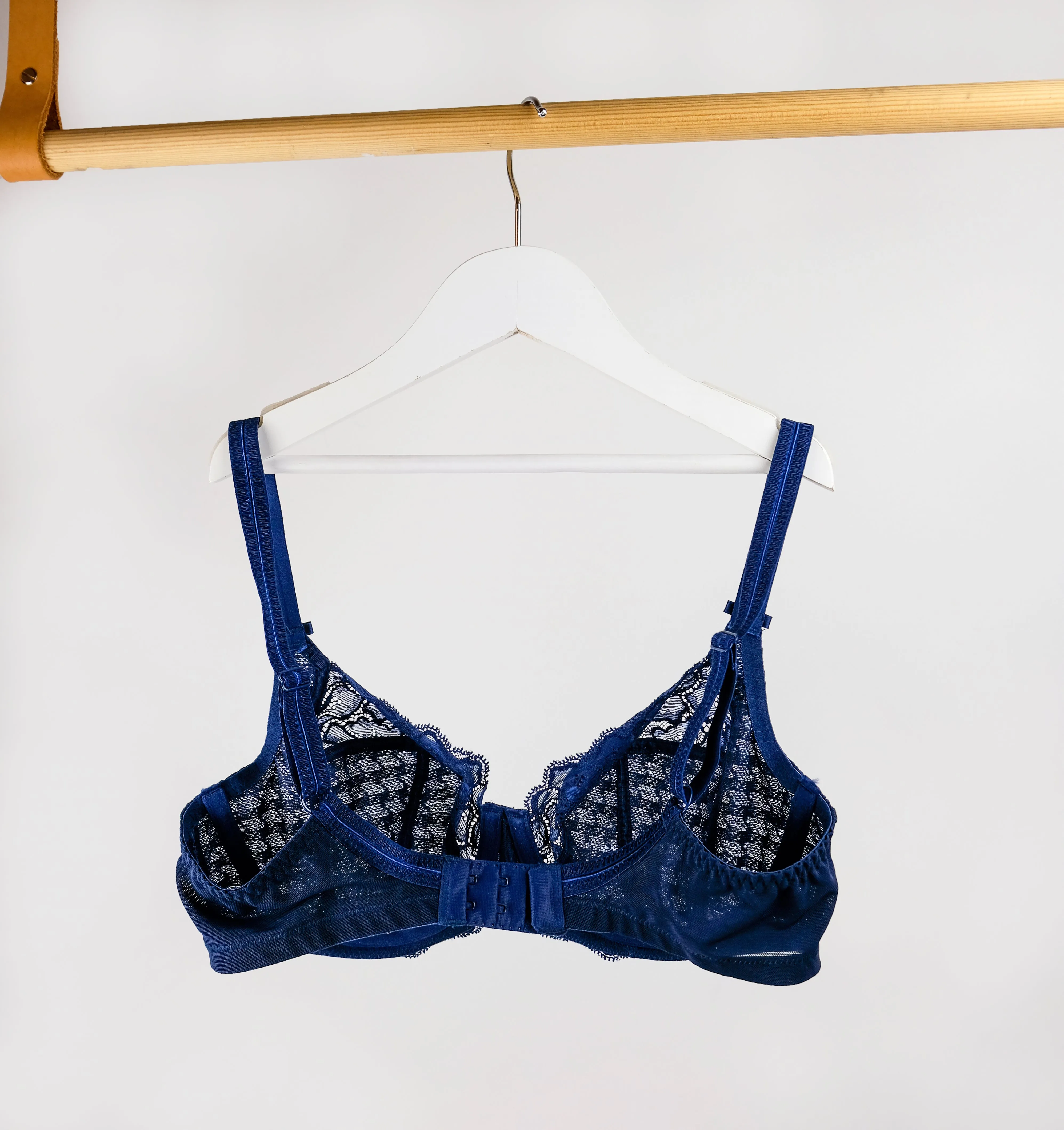 Houndstooth & floral lace balconette [Navy]