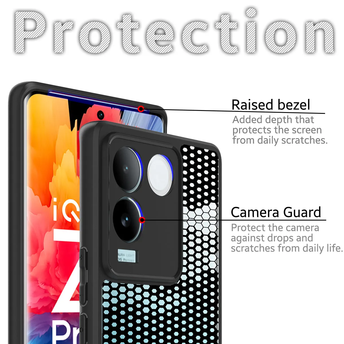 Premium Black Honeycomb Design Back Cover Case for IQOO Z7 Pro/Vivo T2 Pro by FOSO