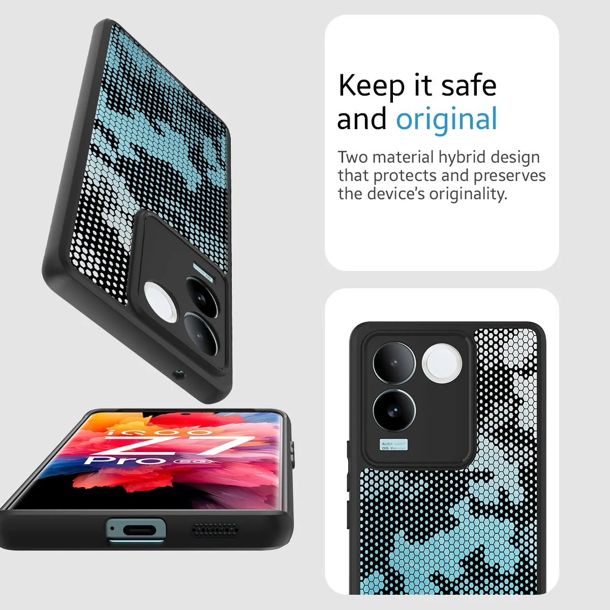 Premium Black Honeycomb Design Back Cover Case for IQOO Z7 Pro/Vivo T2 Pro by FOSO