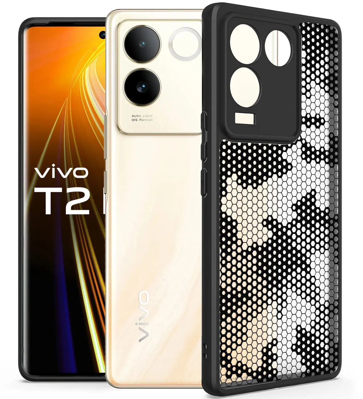 Premium Black Honeycomb Design Back Cover Case for IQOO Z7 Pro/Vivo T2 Pro by FOSO