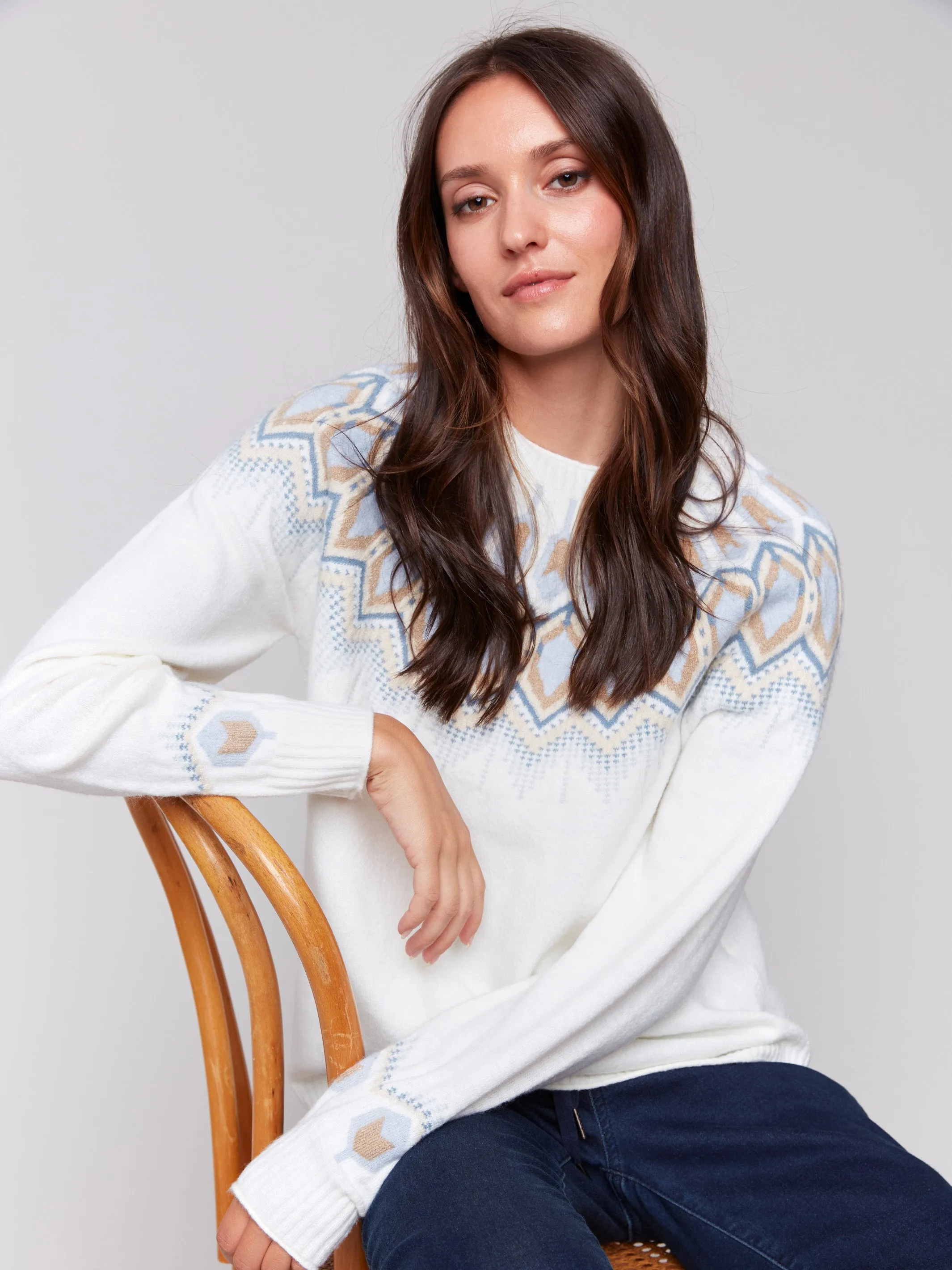 Jacquard Knit Ski Sweater - Cream