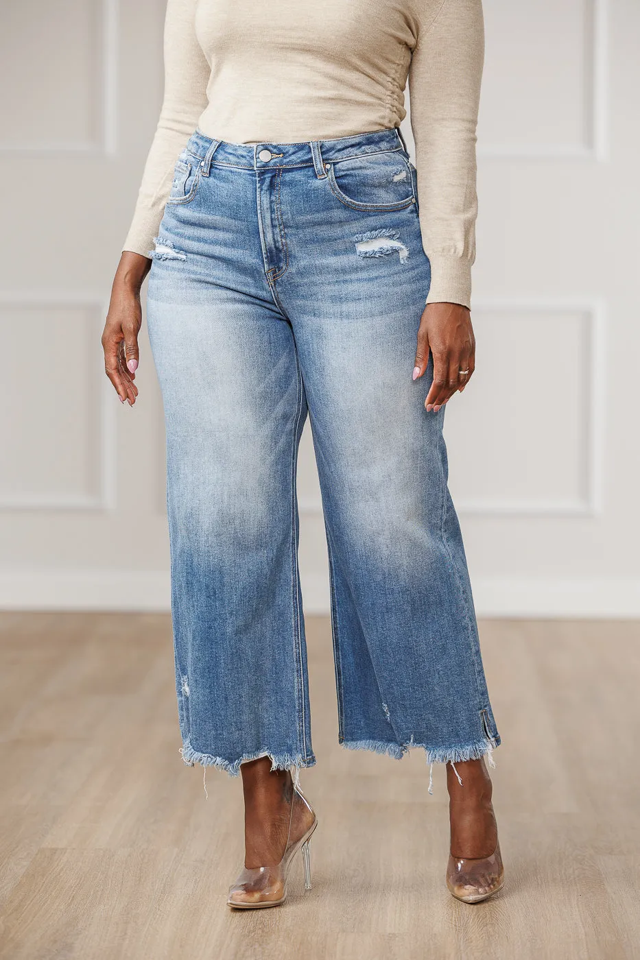 Josie Side Slit Wide Jeans