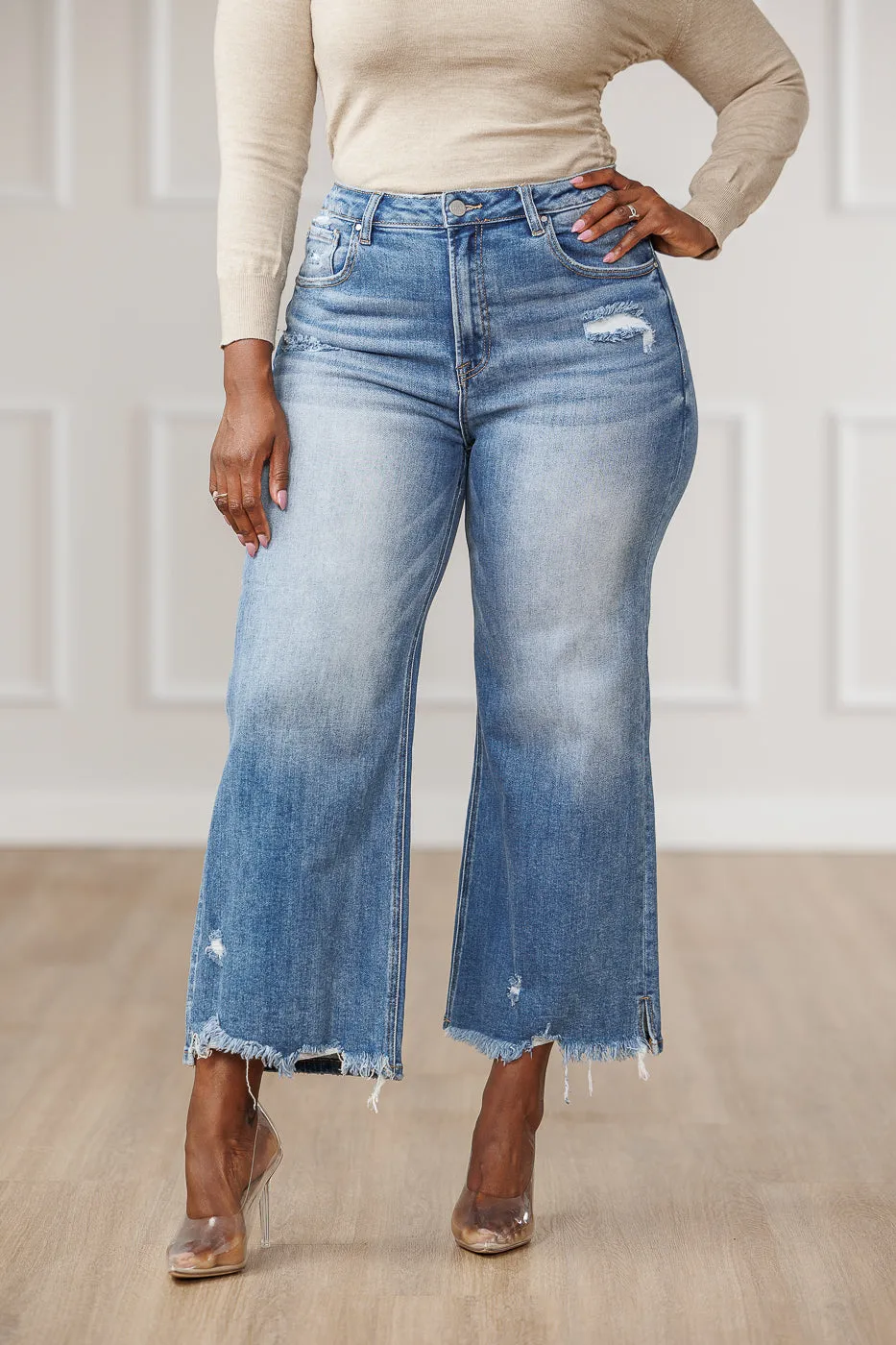 Josie Side Slit Wide Jeans