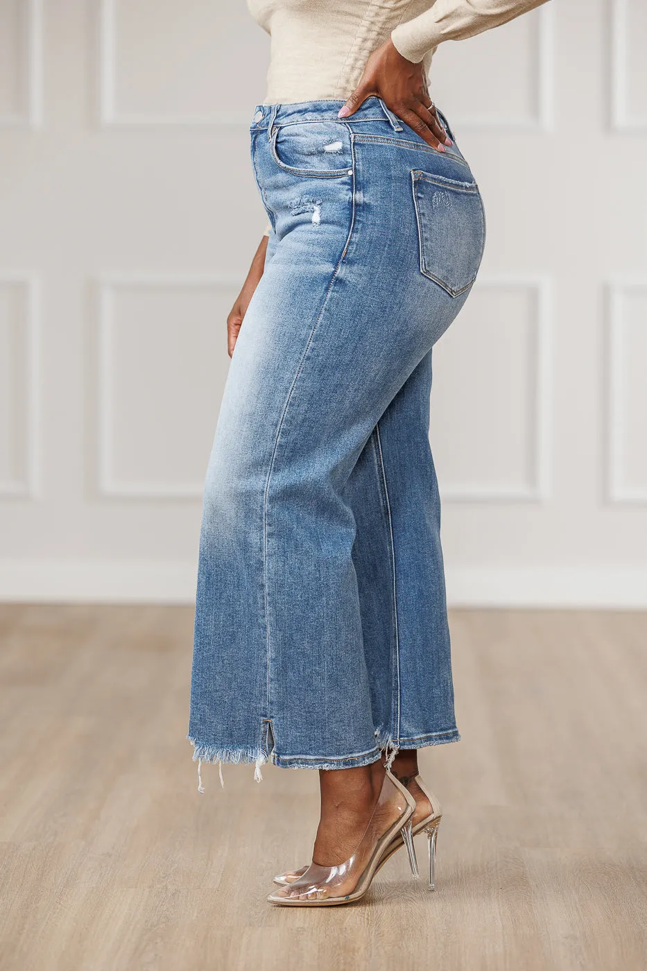 Josie Side Slit Wide Jeans