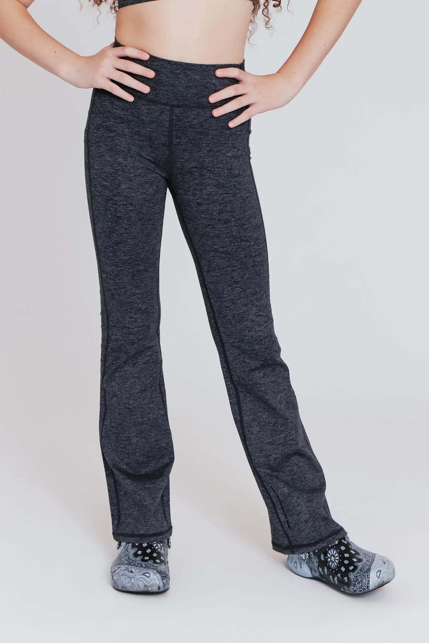 Kids TLC Flare Leggings in Dark Heathered Gray