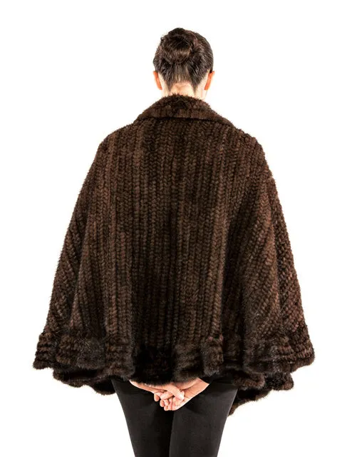 Knitted mink cape with ruffles