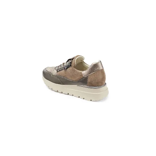 Ladies Waldlaufer Trainers Pewter Wedge Leather Zip H Feli 793H01 402