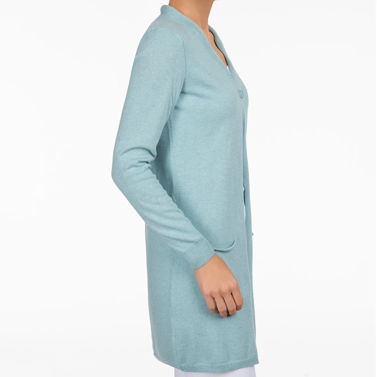 Long One Button Cardigan in Lt Turq