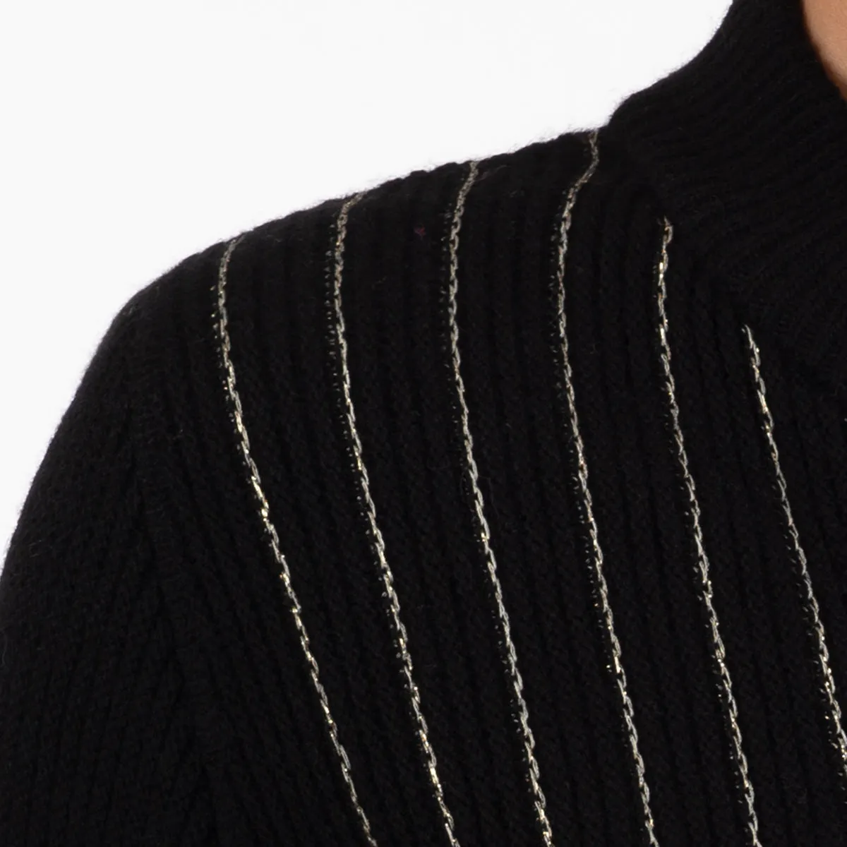 Lurex Zip Cardigan in Black