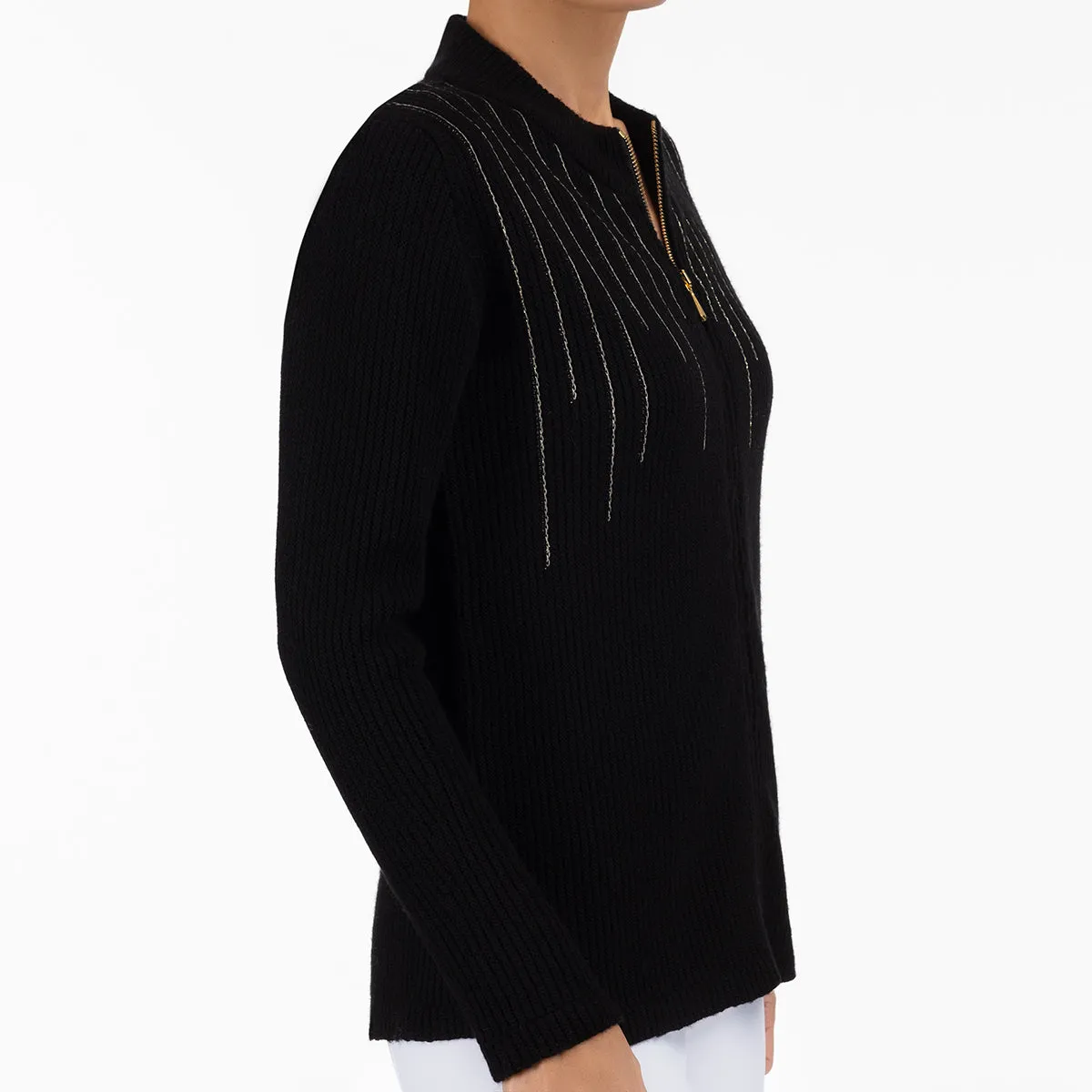 Lurex Zip Cardigan in Black