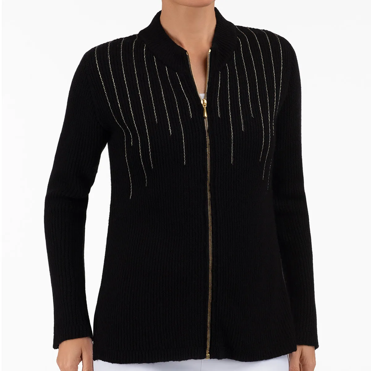 Lurex Zip Cardigan in Black