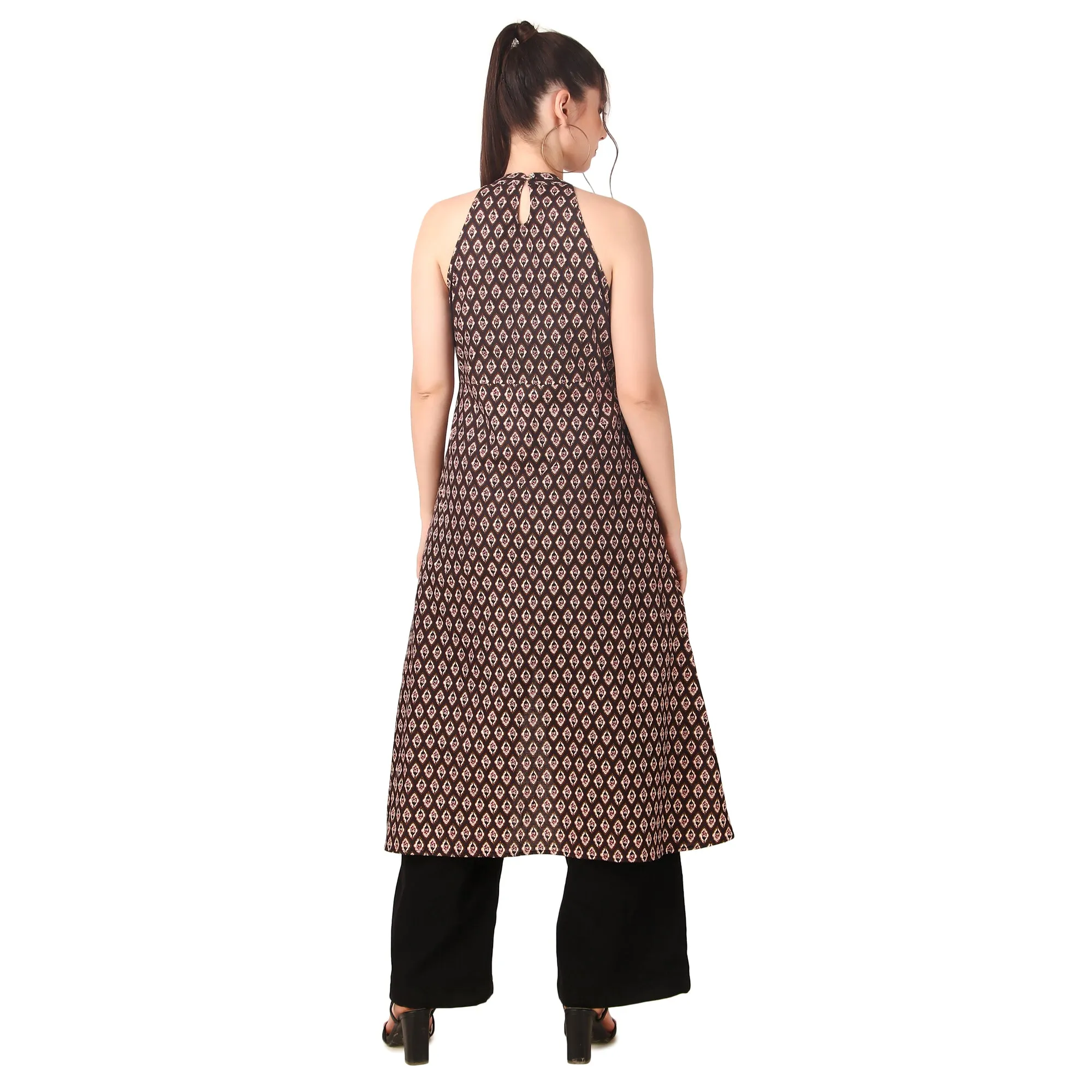 Magnetism halter neck Ikkat Kurti for Women