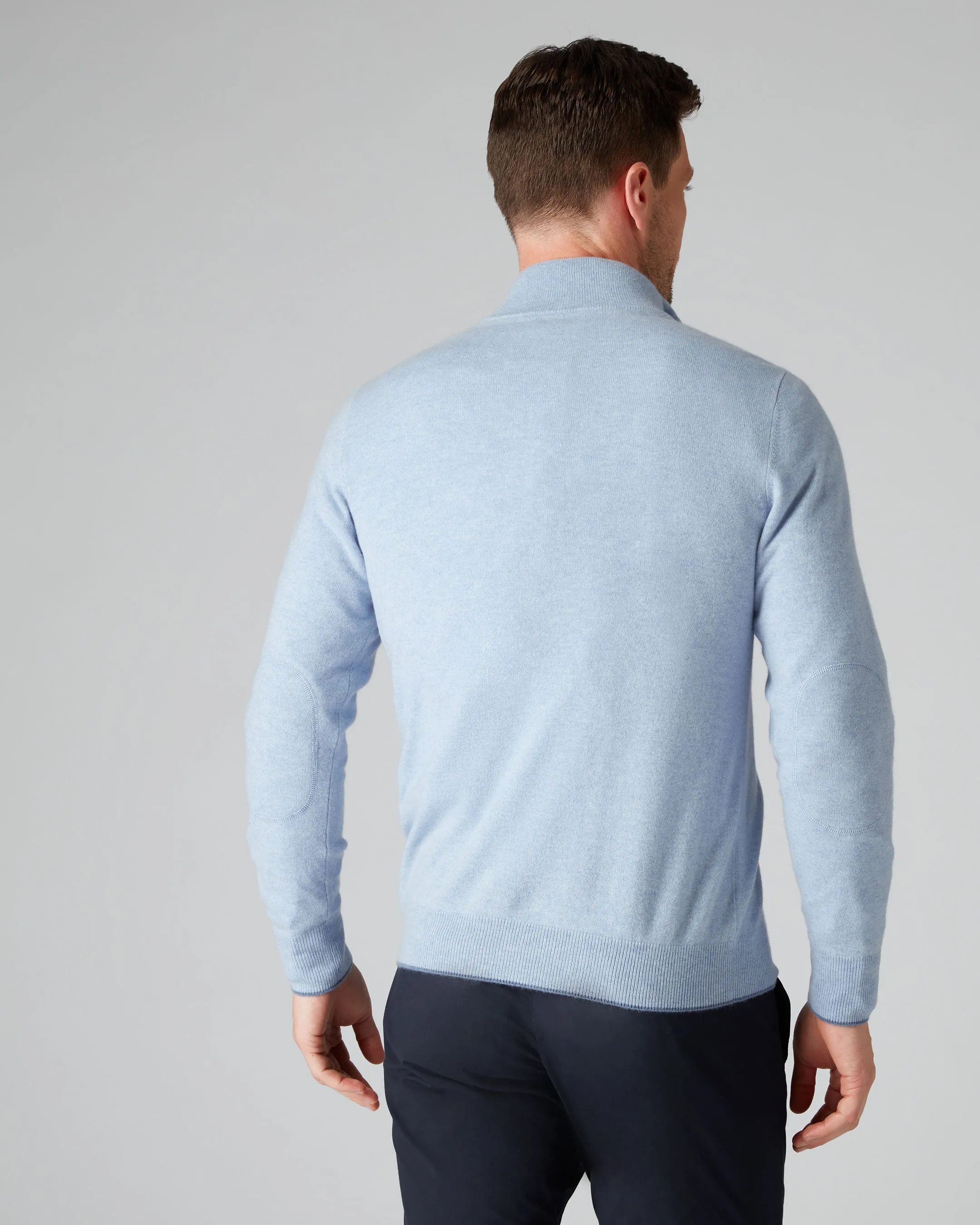 Mens Premium Cornflower Blue Half Zip Cashmere Sweater