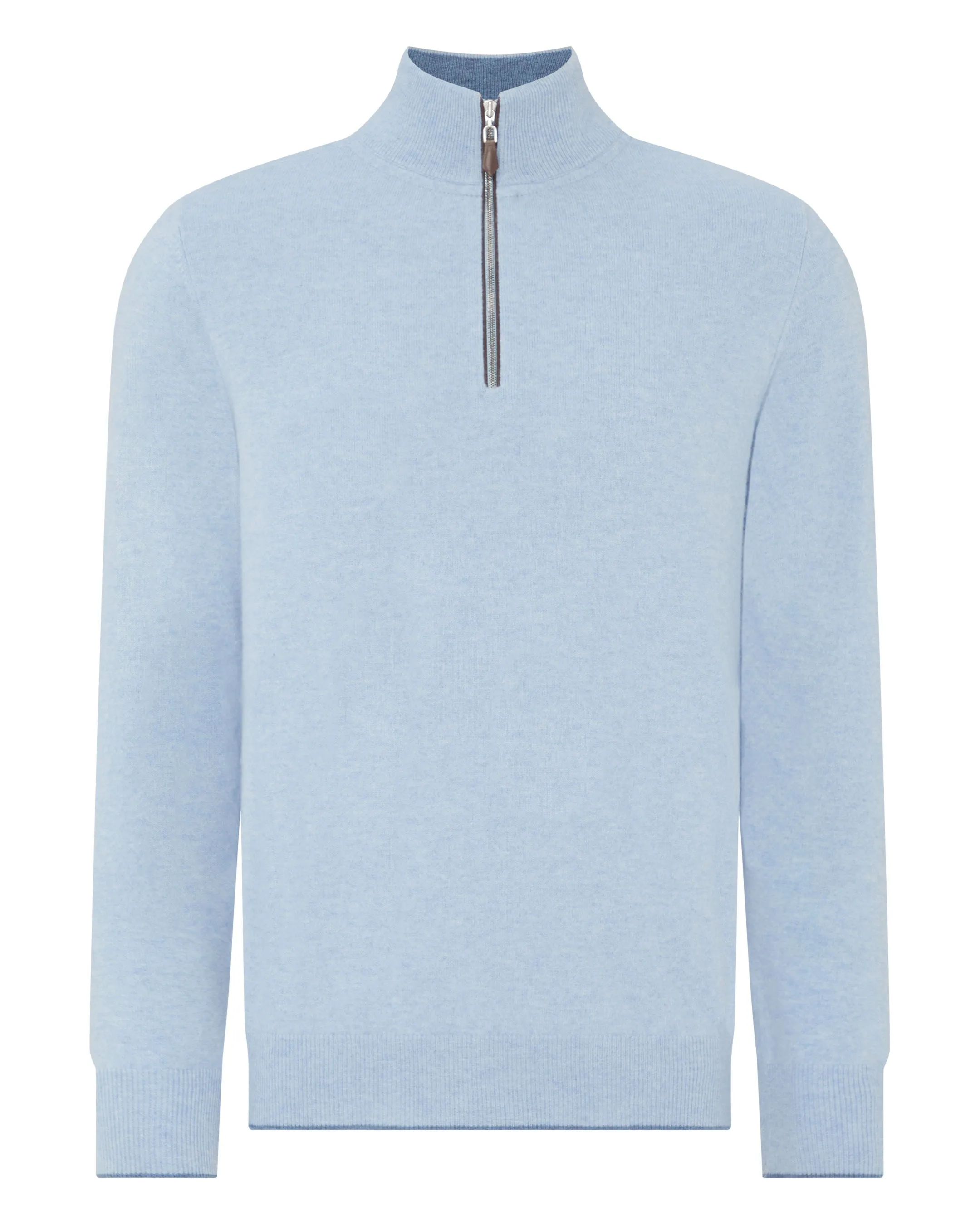 Mens Premium Cornflower Blue Half Zip Cashmere Sweater