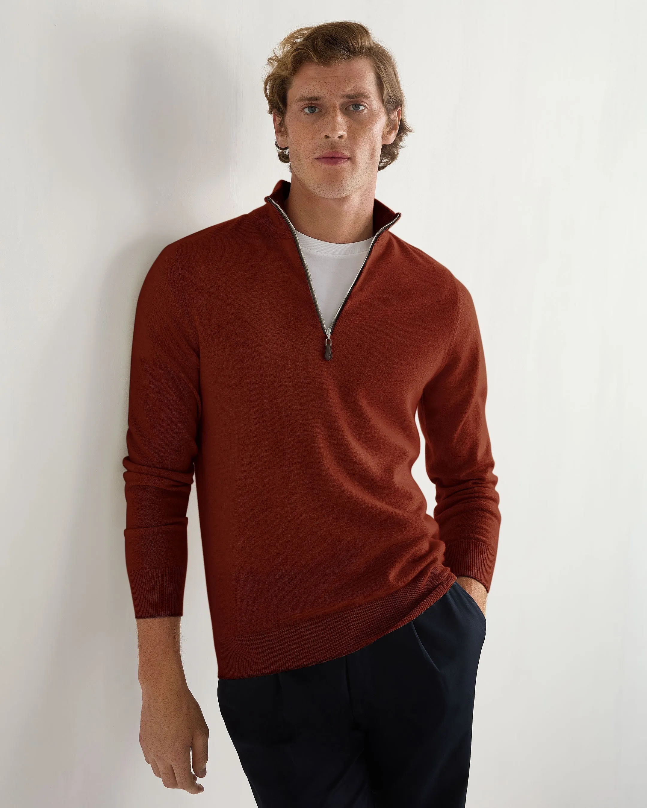 Men's Carnaby Half Zip Cashmere Sweater Spice Orange