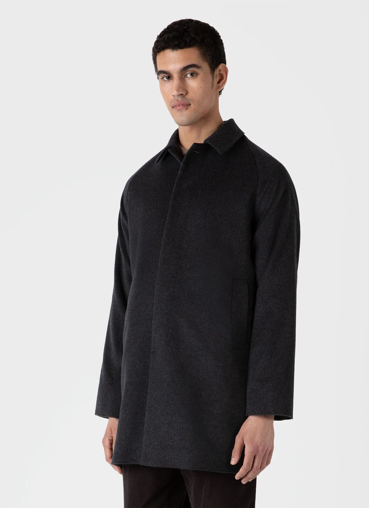 Men's Cashmere Car Coat in Charcoal Melange