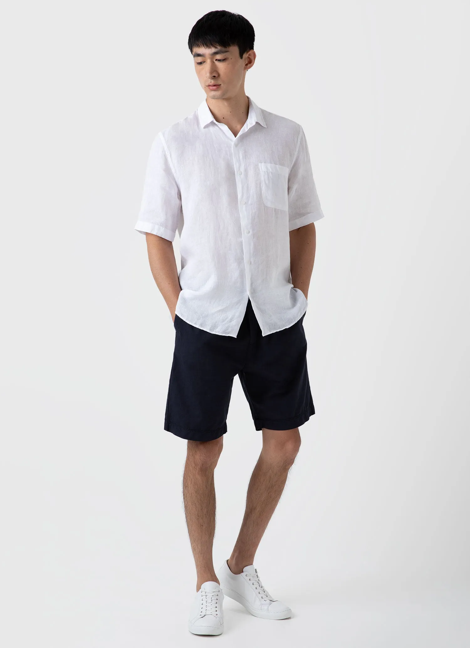 Men's Short Sleeve Linen Shirt in White