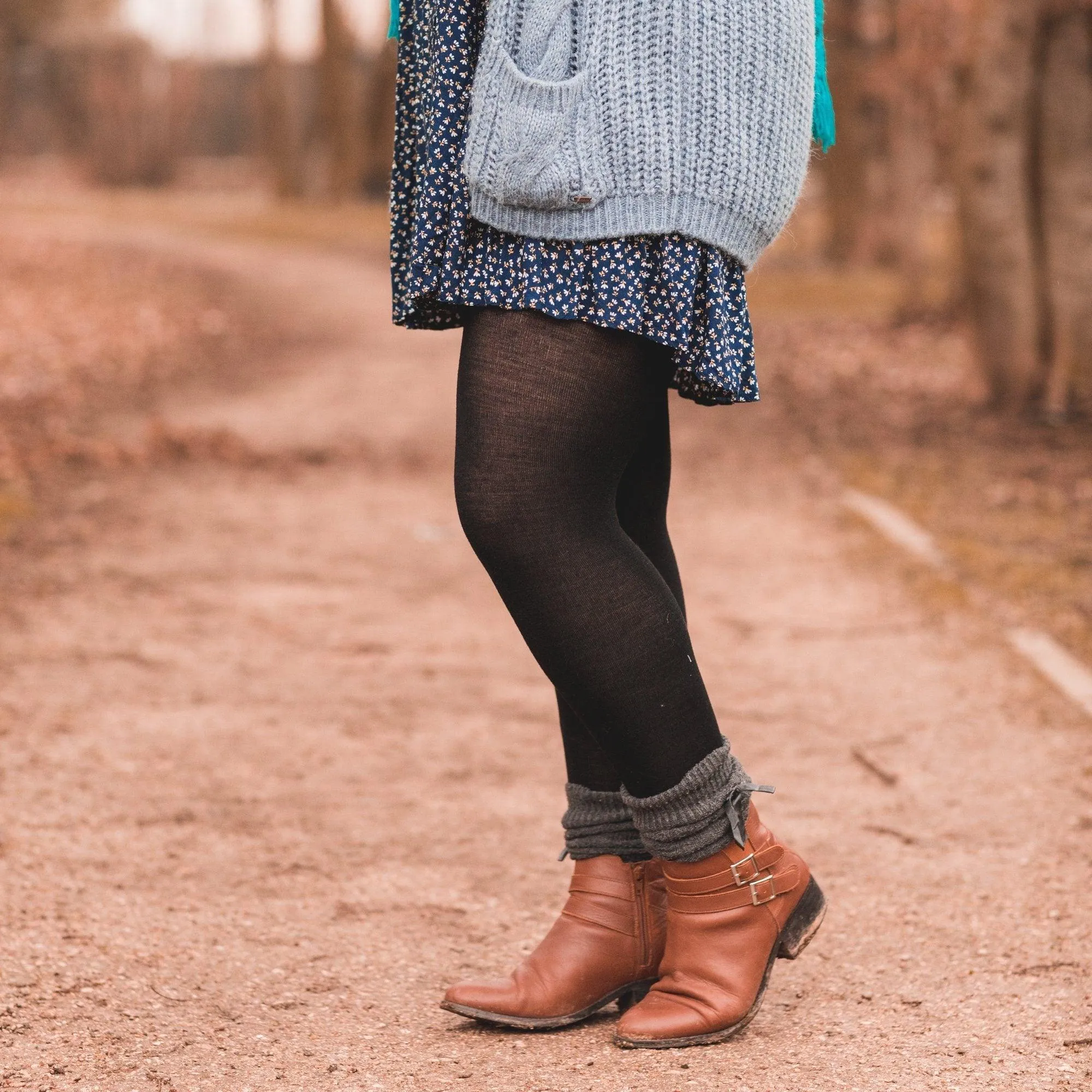 Merino Wool Footless Tights - Black