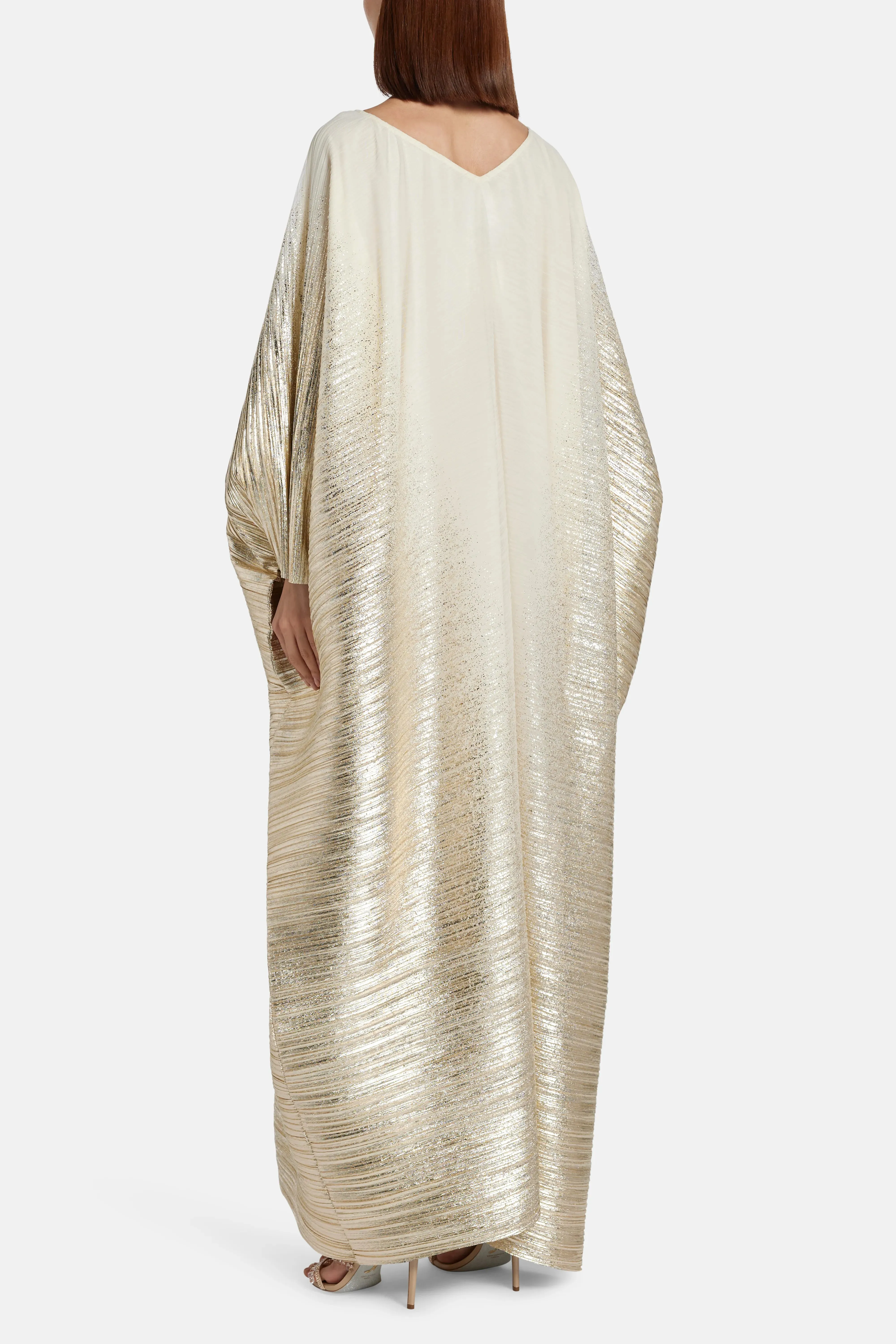 Metallic V Neck Evening Dress