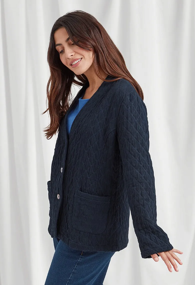 Mila Jacquard Quilt Effect Jacket - Navy