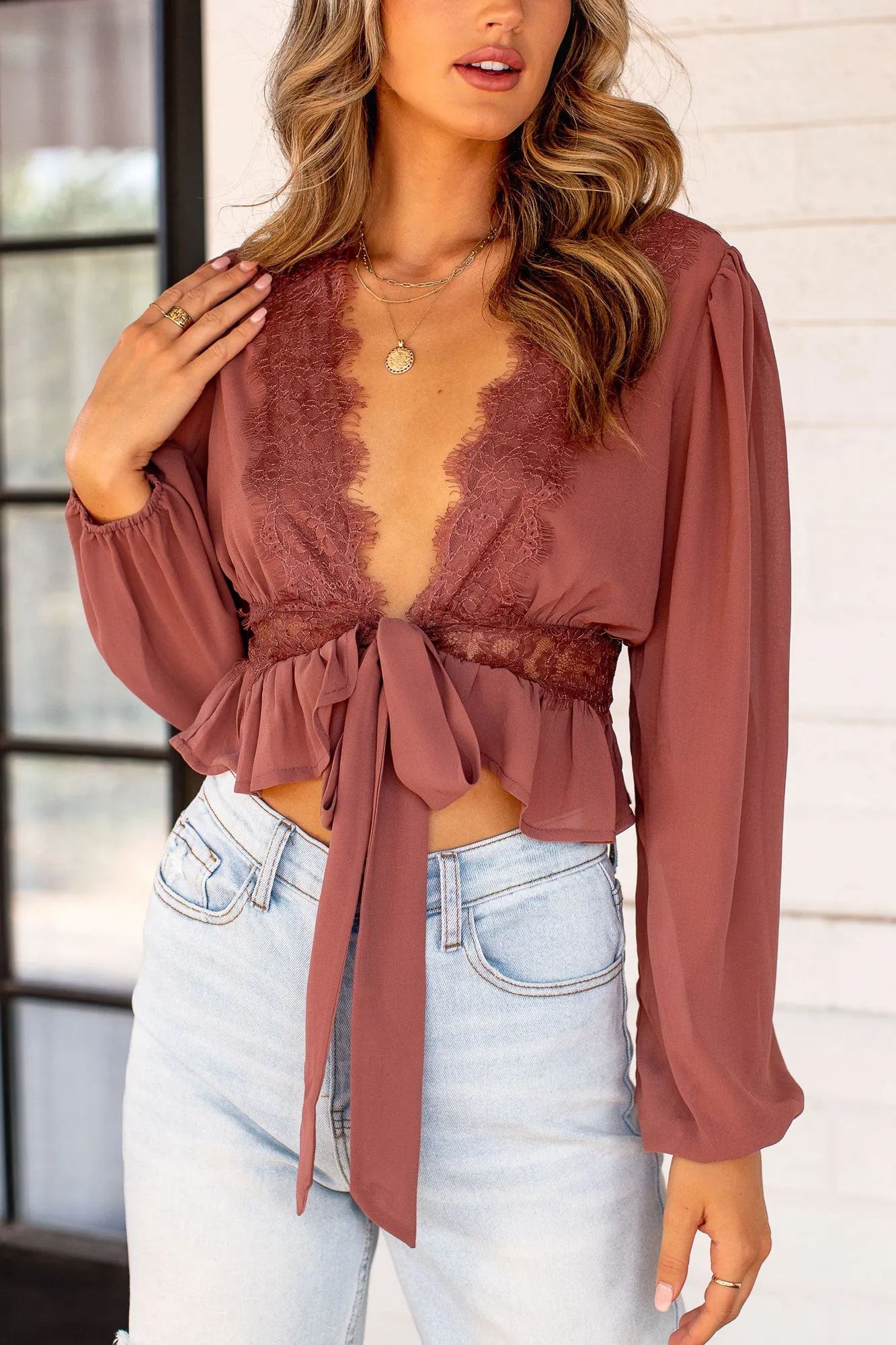 Momo Mauve Tie Front Crop Top